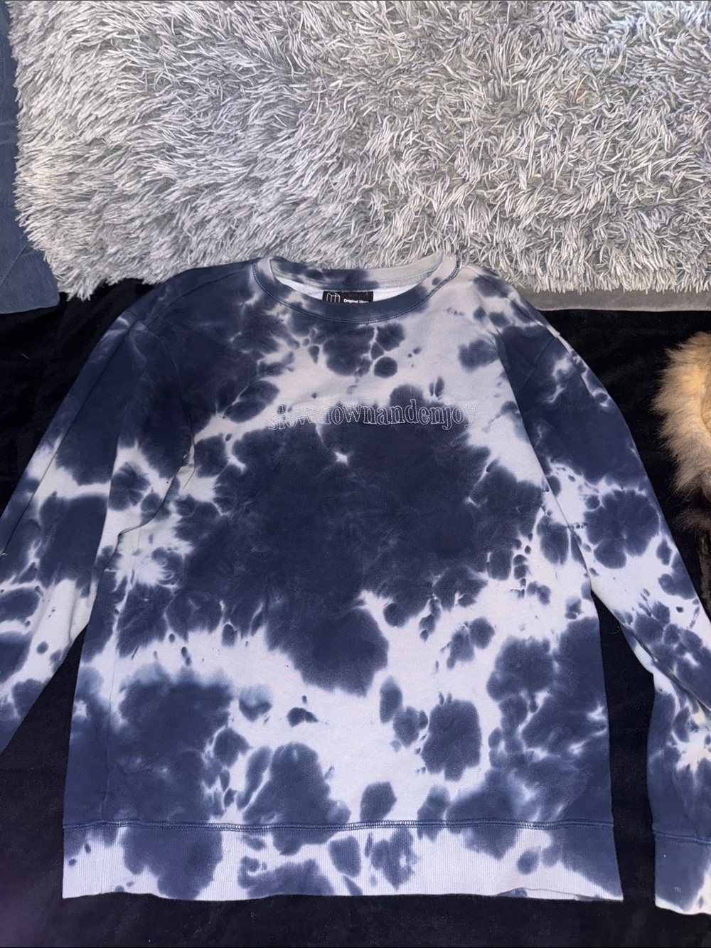 Original Use Navy and White Tie-Dye Crewneck Sweatshirt